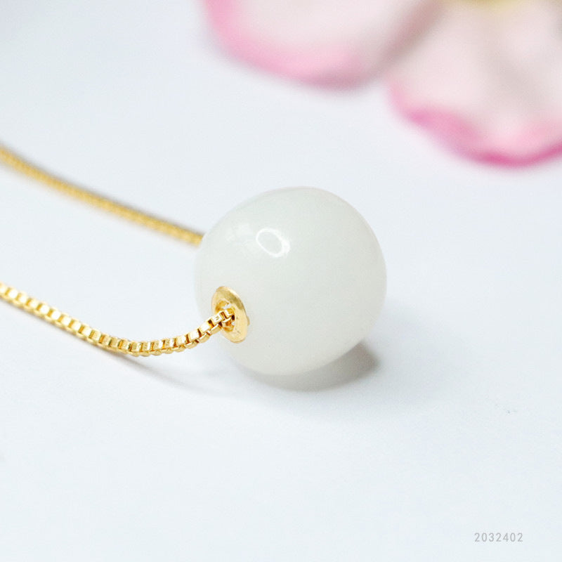 Plated Gold-Set Hetian Jade Vintage Bead Pendant — No Chain