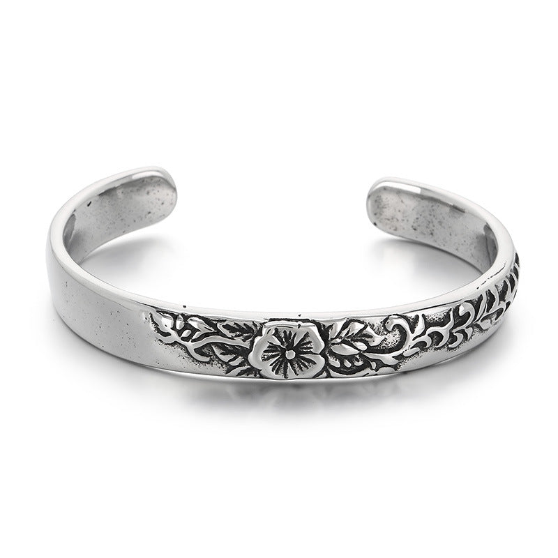 Design Floral C-Shaped Bracelet – Ethnic Style – Literary & Artistic Old Engraved