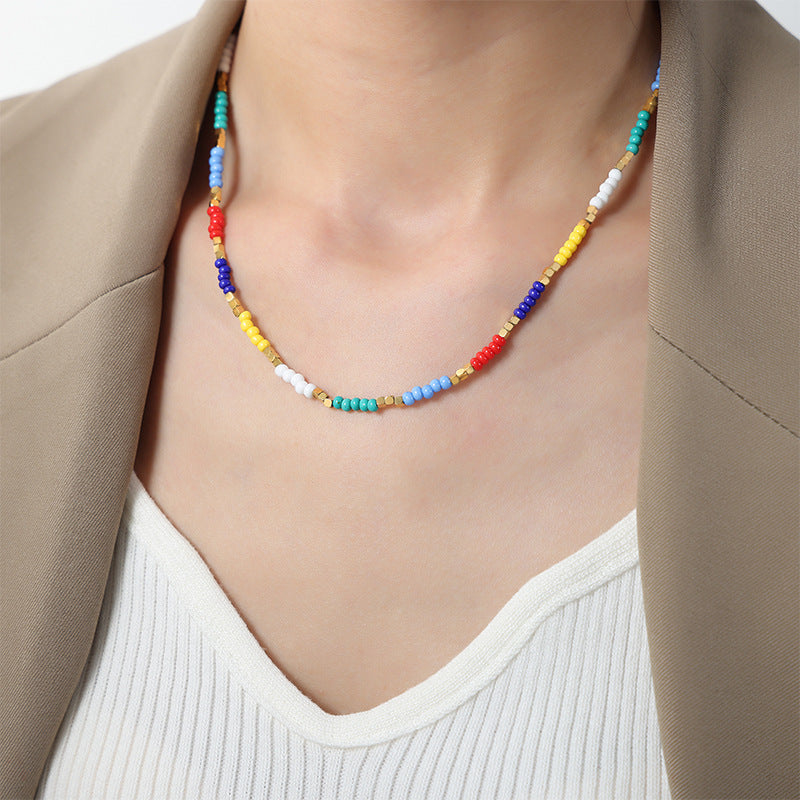 Sugar Titanium Handmade Beaded Necklace with Colorful Beads