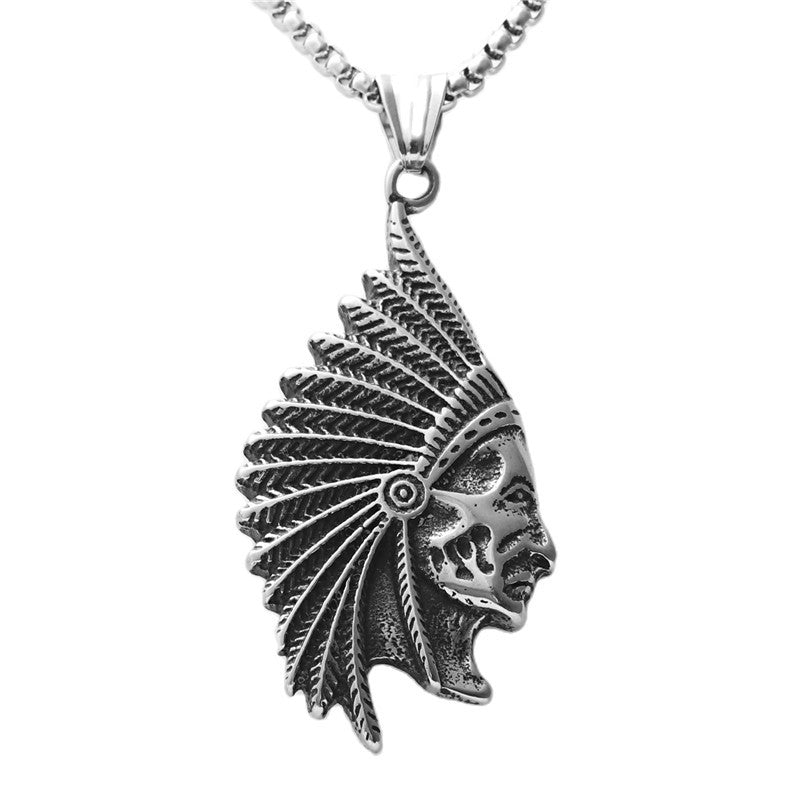 Vintage Punk Style Titanium Steel Indian Pendant Necklace for Men