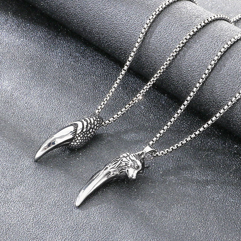 Direct Criticism Of Trendy Retro Wolf Tooth Pendant, Smear Eagle Claw Stainless Steel Necklace