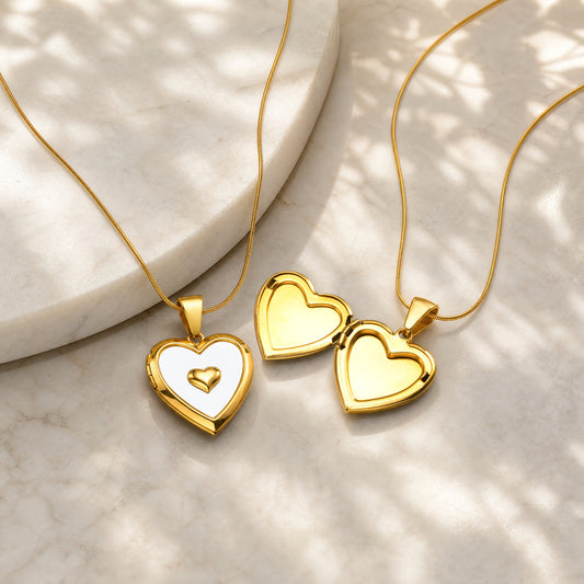 Love peach heart colored stainless steel photo box pendant gold necklace women can open and put photos PN1844