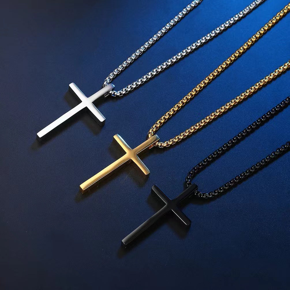 Planderful Everyday Genie Cross Necklace For Men Titanium Steel Smooth Finish Hip Hop Style Long Chain