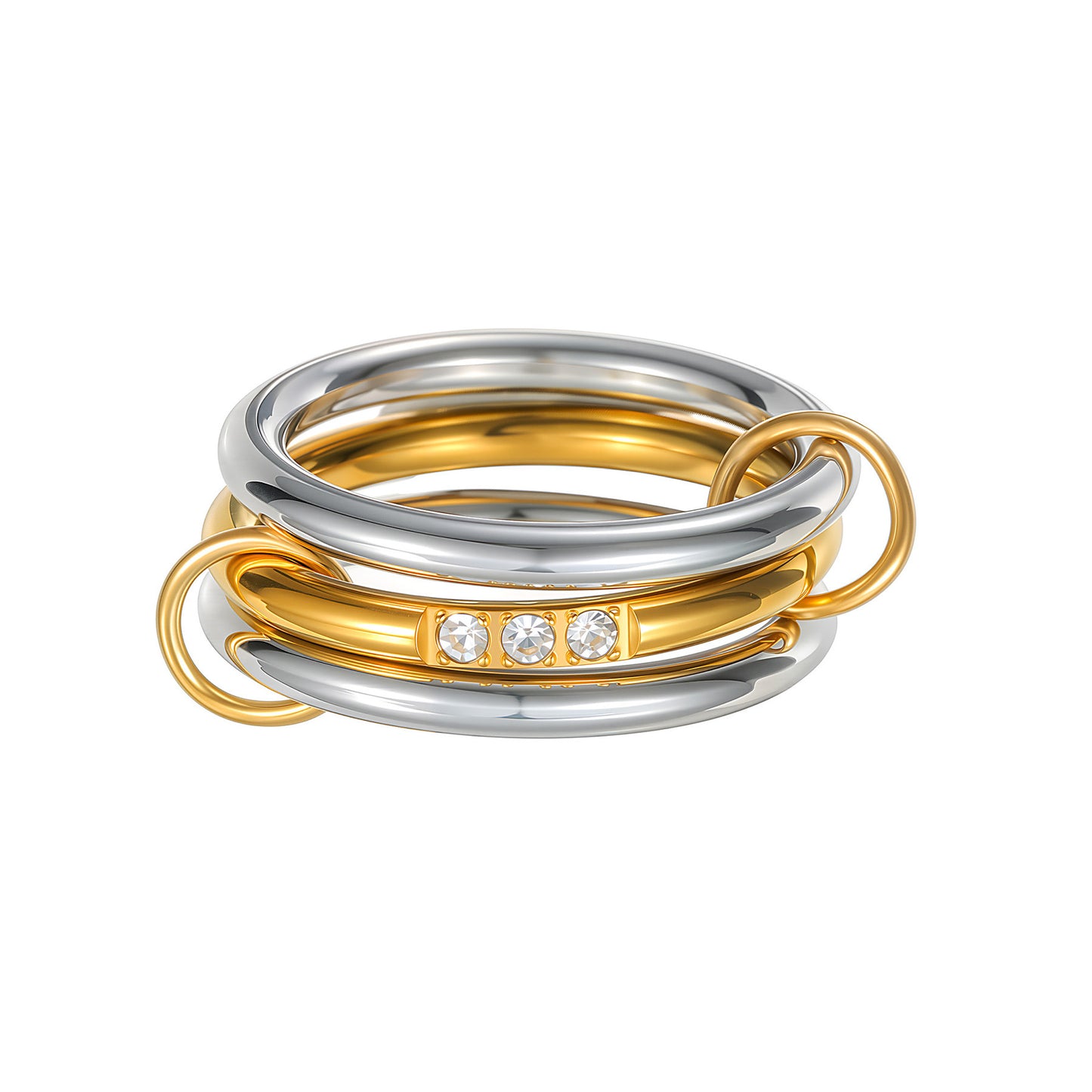 Planderful Zircon Encrusted Titanium Steel Stacked Ring