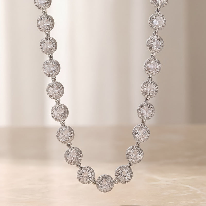 Light Color Zircon Ball Necklace, Court Style, Collarbone Chain, Stainless