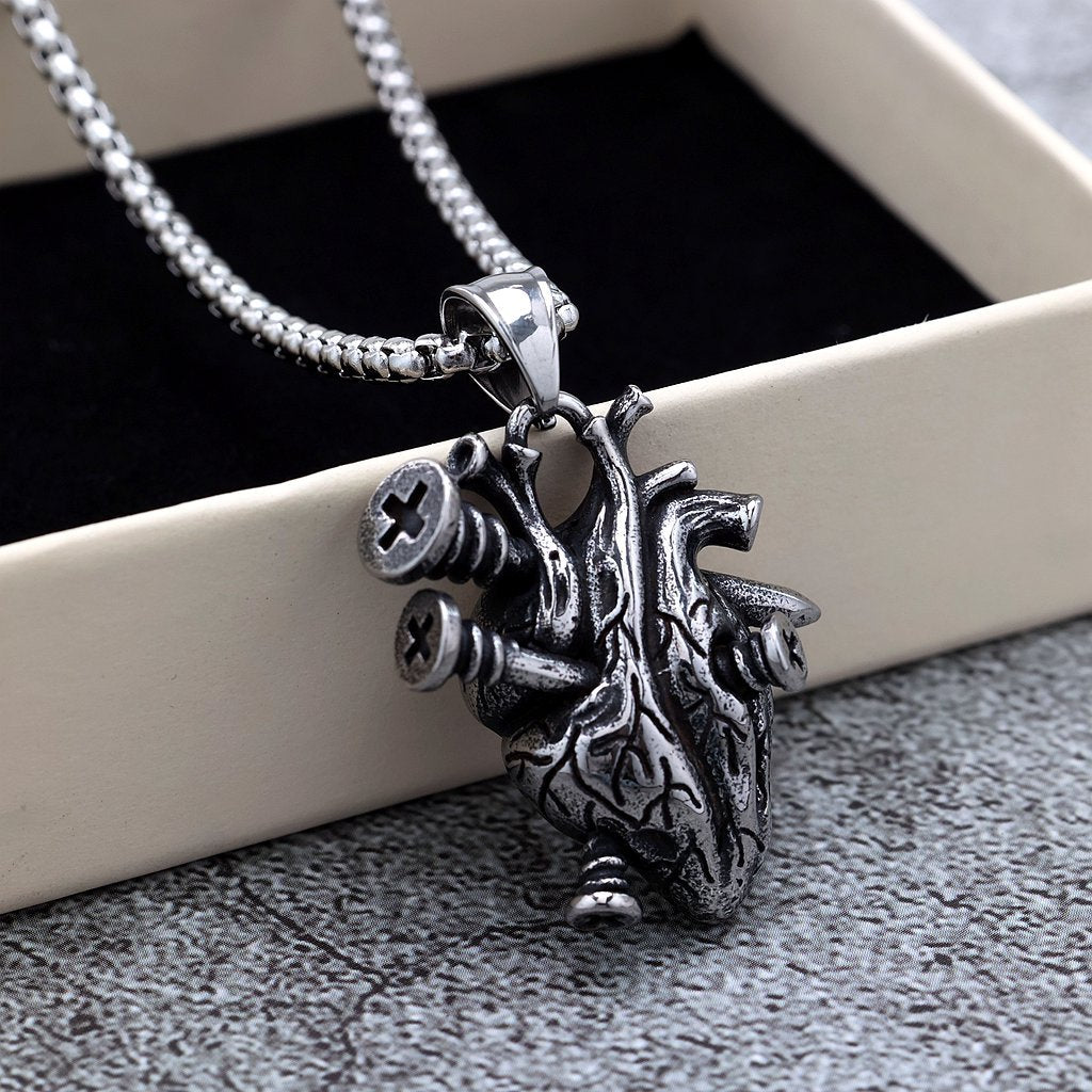 Punk Heart Stainless Steel Men's Pendant Necklace