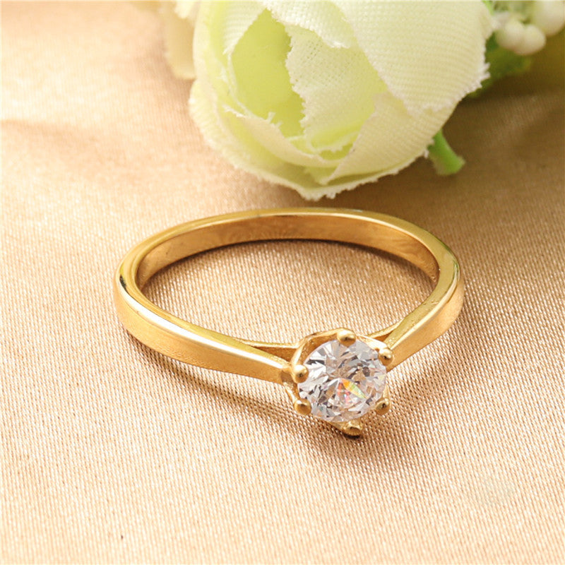 Trendy Titanium Steel Ring with White Stone - Fashionable Women's Birthday and Wedding Accessory