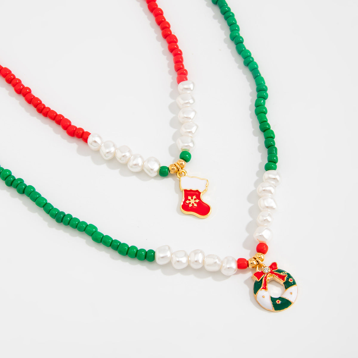Christmas Santa & Elk Pearl-Style Necklace