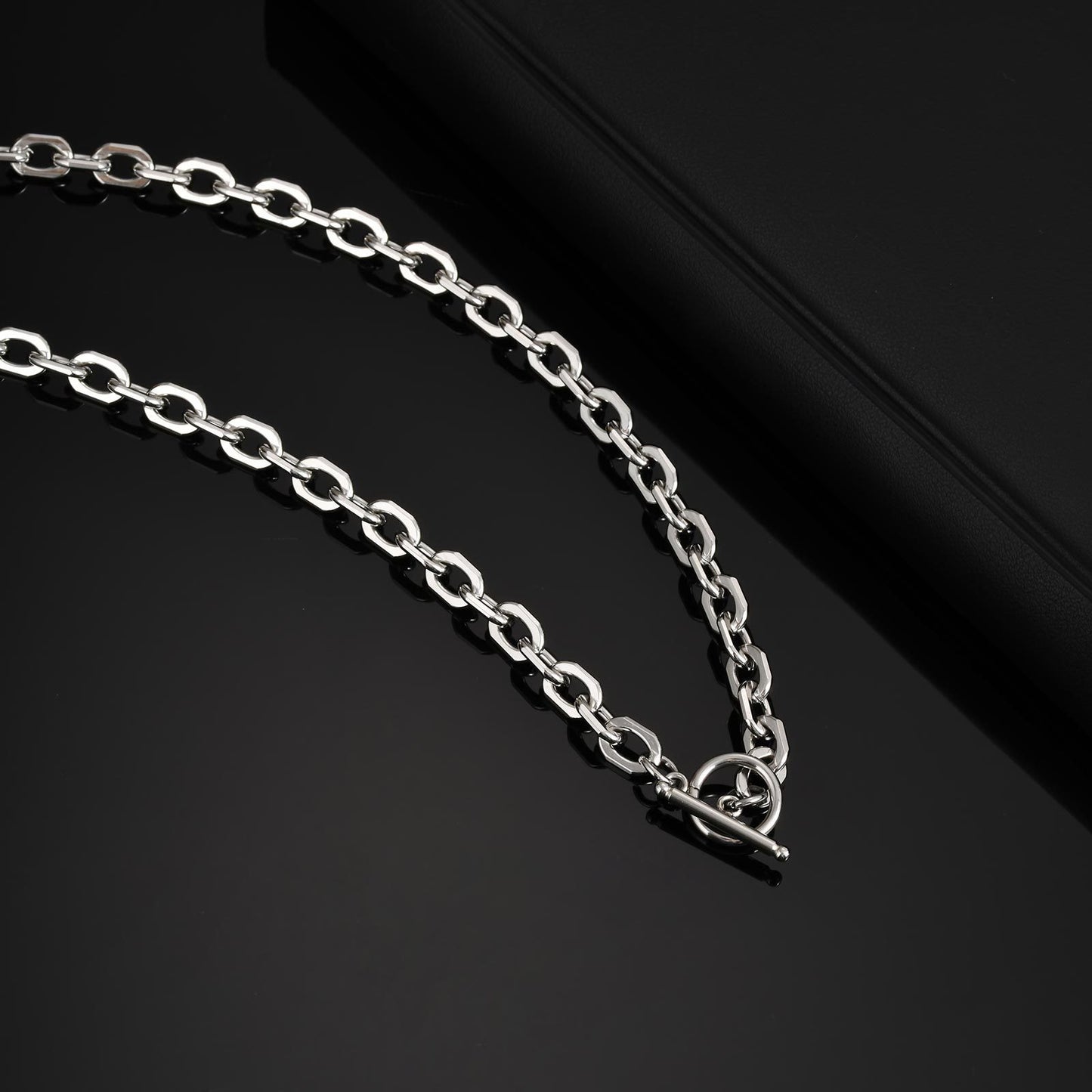 Unisex Hip Hop Stainless Steel Toggle Clasp Batch Corner Chain Necklace