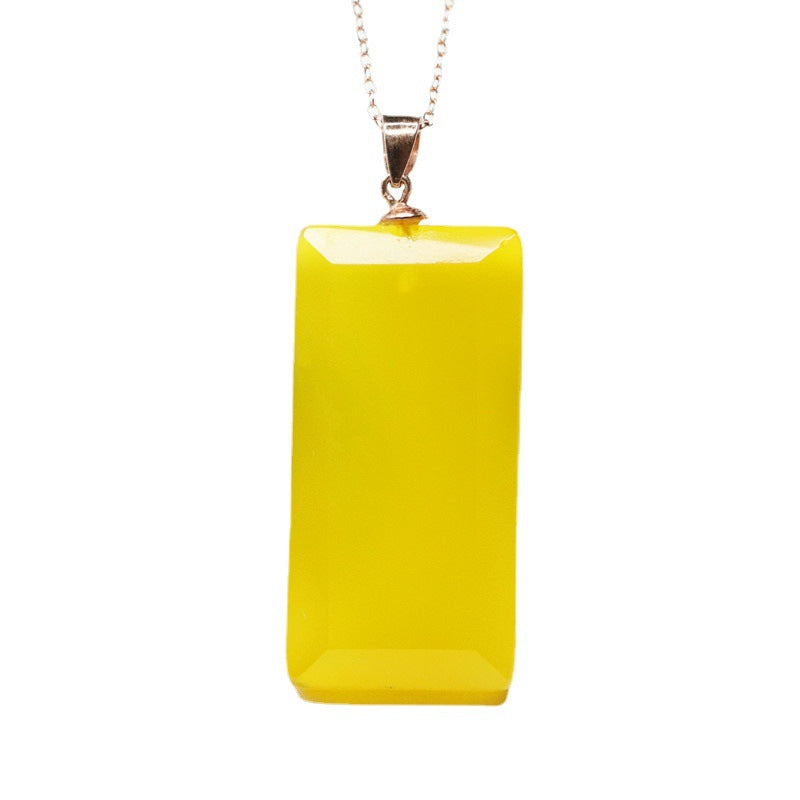Yellow Chalcedony Square Peace Plaque Silver Pendant — No Chain