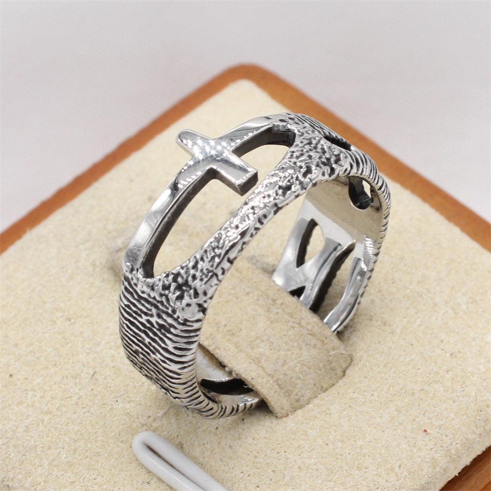 Planderful Everyday Genie Retro Cross Men's Titanium Steel Ring – Personalized European American Style