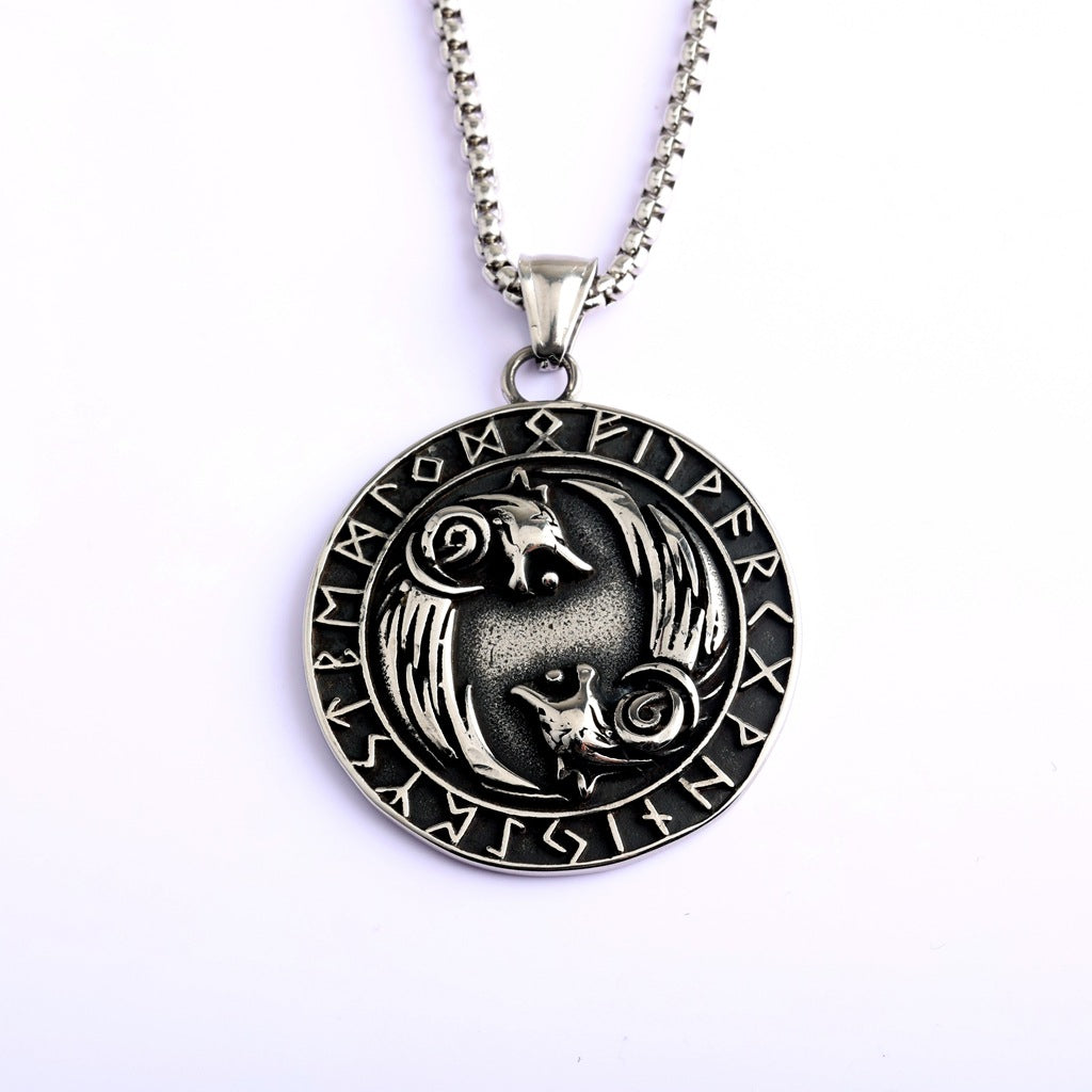 Vintage Viking Wolf Stainless Steel Men's Pendant Necklace