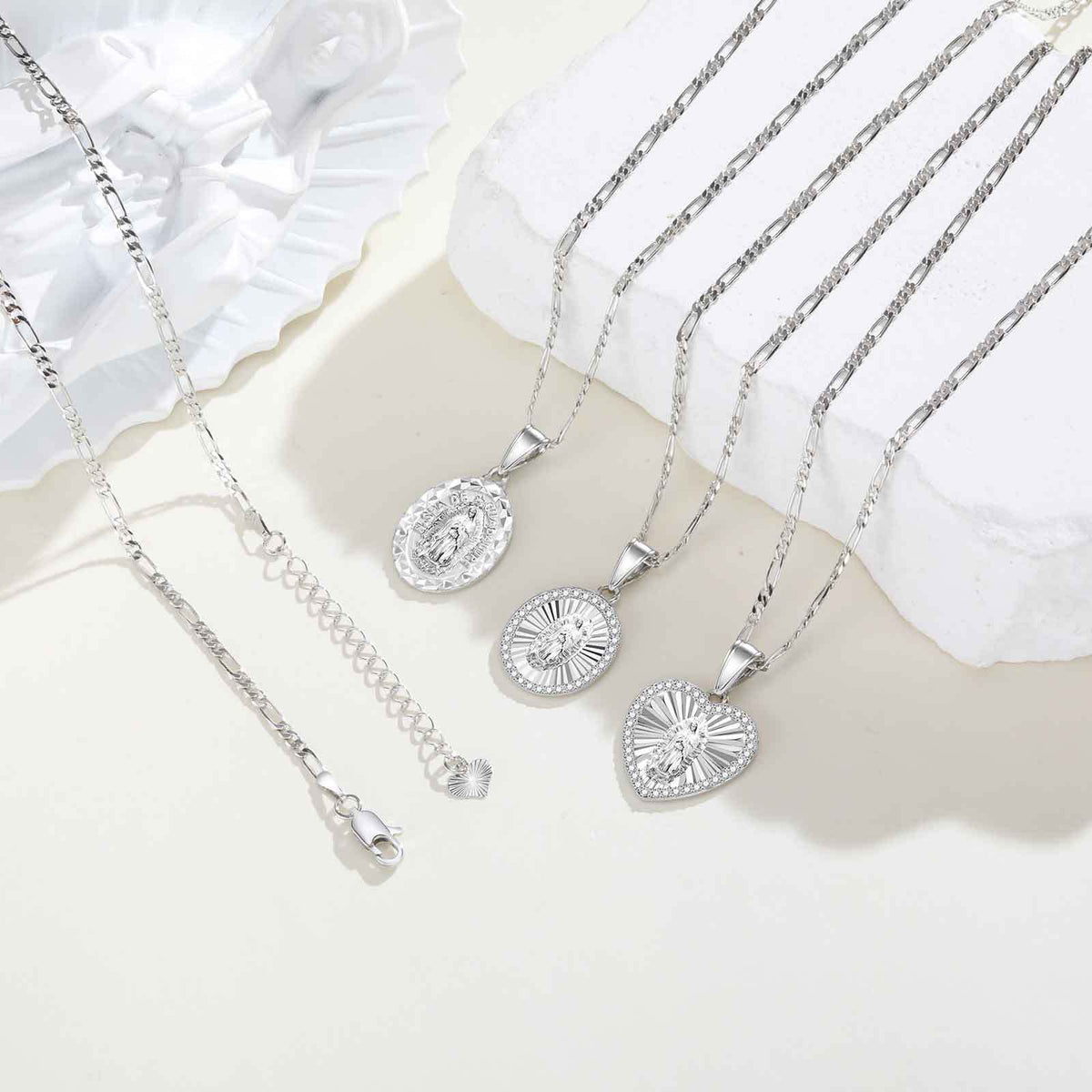 Copper Chain Zircon Oval Heart Necklace Imitation White Gold Women's Pendant