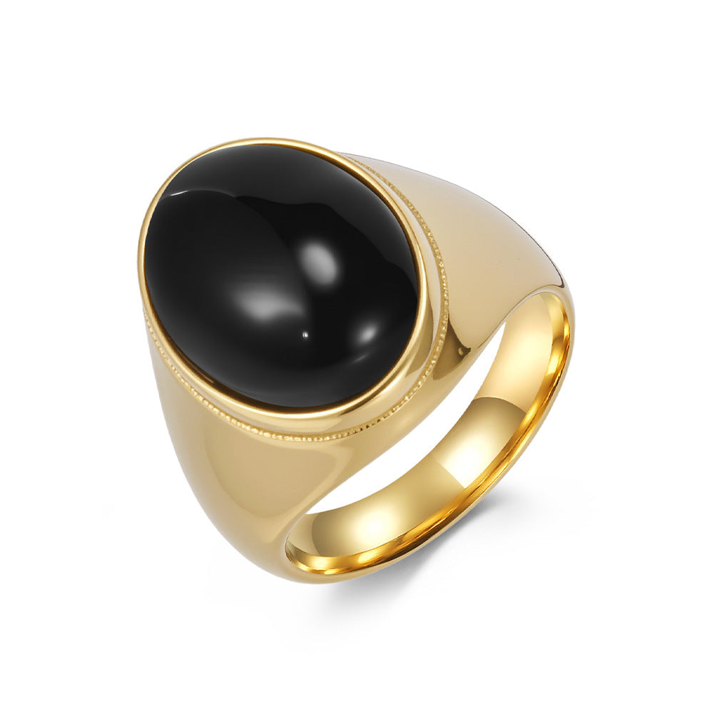 Planderful Men's Tiger's Eye Ring With Smooth Egg Shaped Stone Titanium Steel Jewelry For Everyday Style