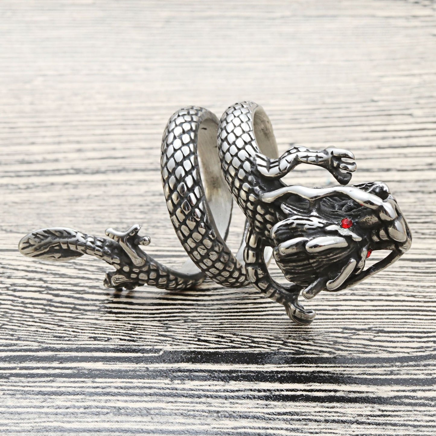 Titanium Steel Punk Dragon Head Ring for Men - Retro Trendy Design