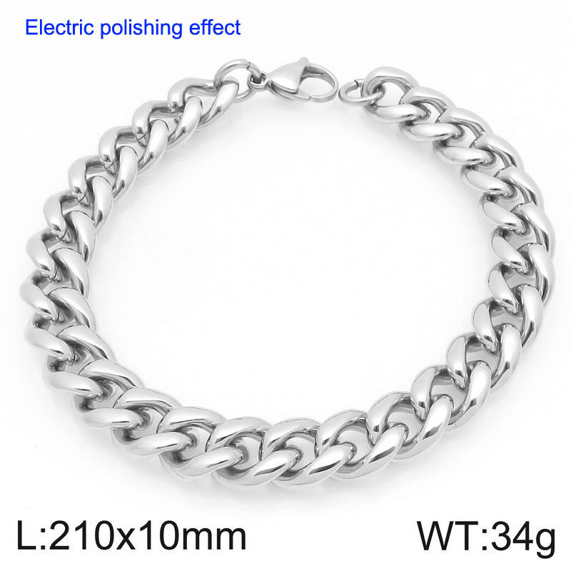 Titanium Steel Cuban Chain Bracelet – Commuter Stainless Steel Unisex Round Grinding