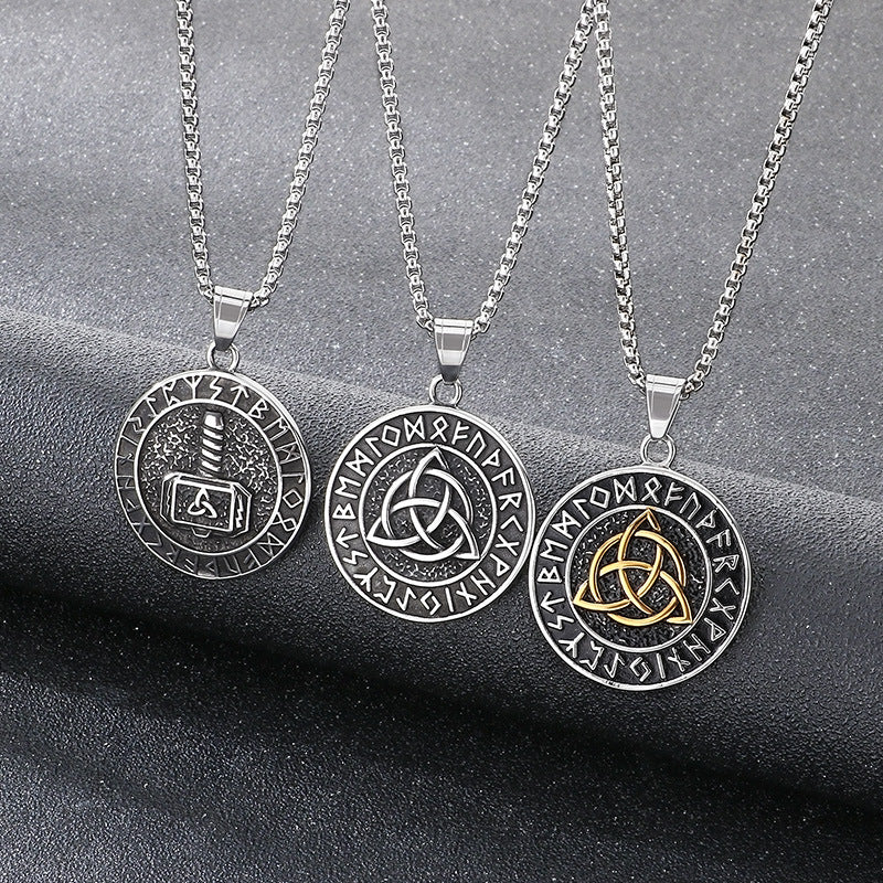 Planderful Men Double Sided Nordic Rune Pendant Titanium