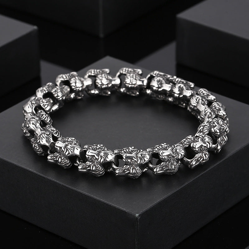 Animal Punk Style – Old Titanium Steel Men's Layered Snakehead Bracelet