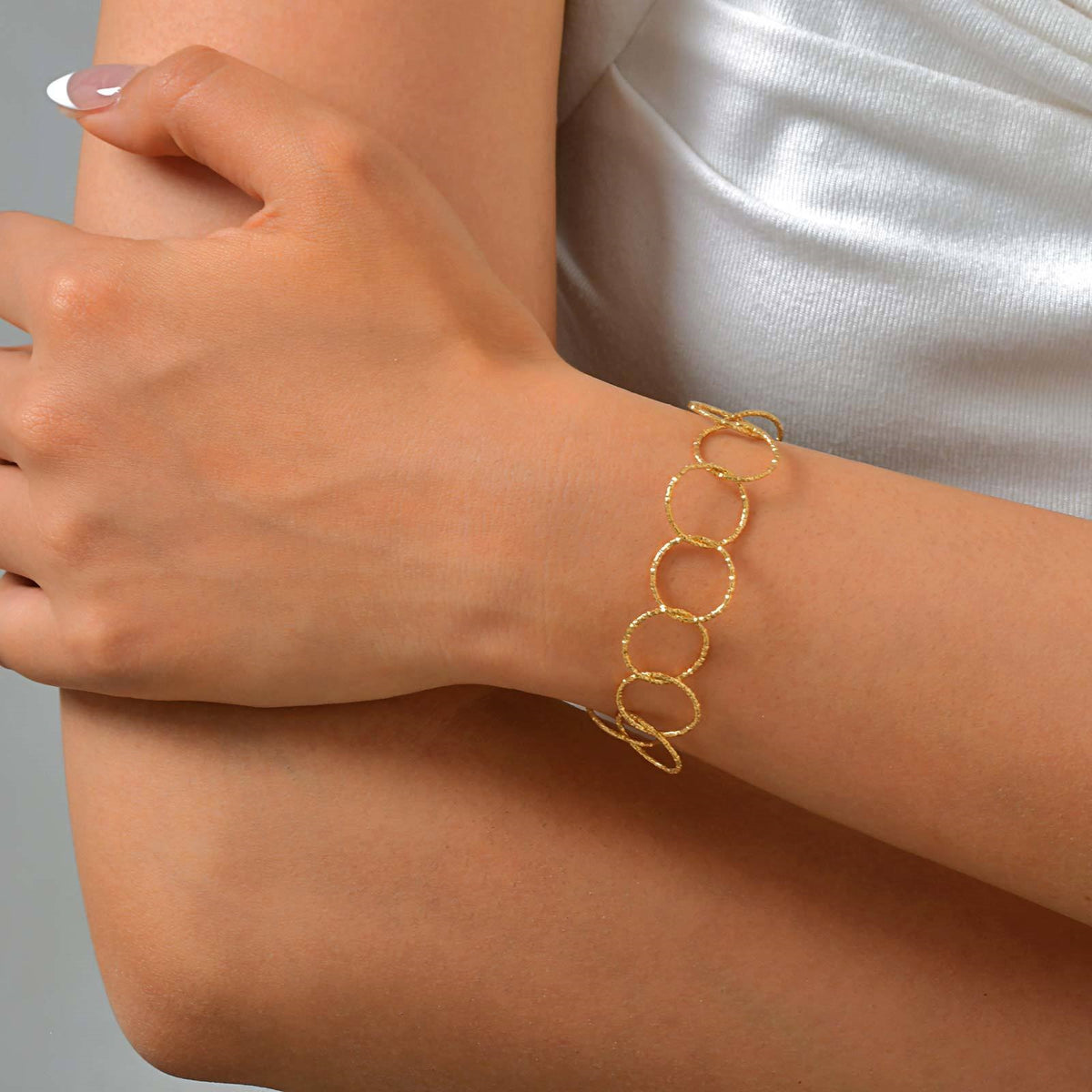 And Hand Embossed Floral Stainless Steel Bracelet Unisex
