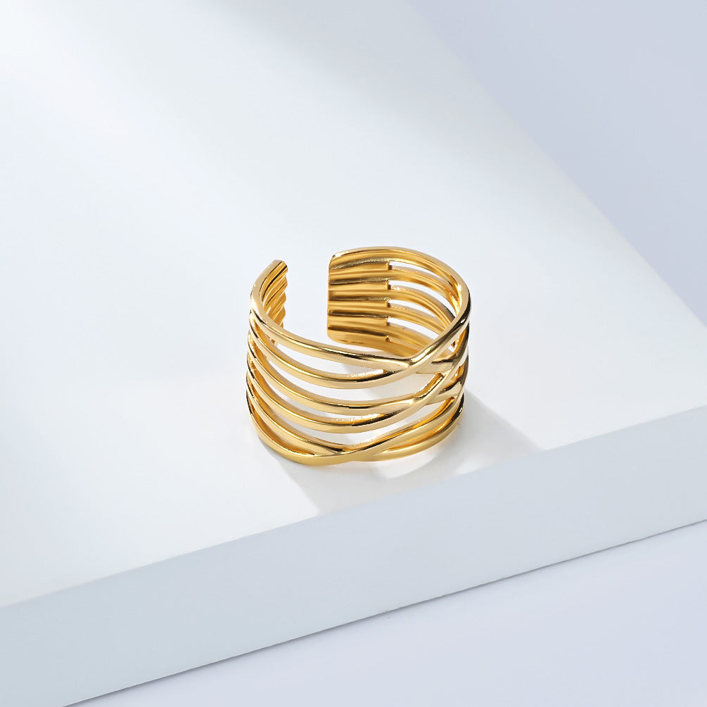 Planderful Geometric Stainless Steel Open Ring For Women Gold Plated Adjustable Fashion Jewelry