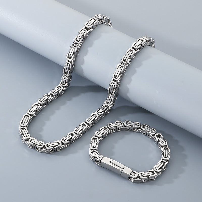 Personalized Byzantine Bracelet Titanium Emperor Chain Set