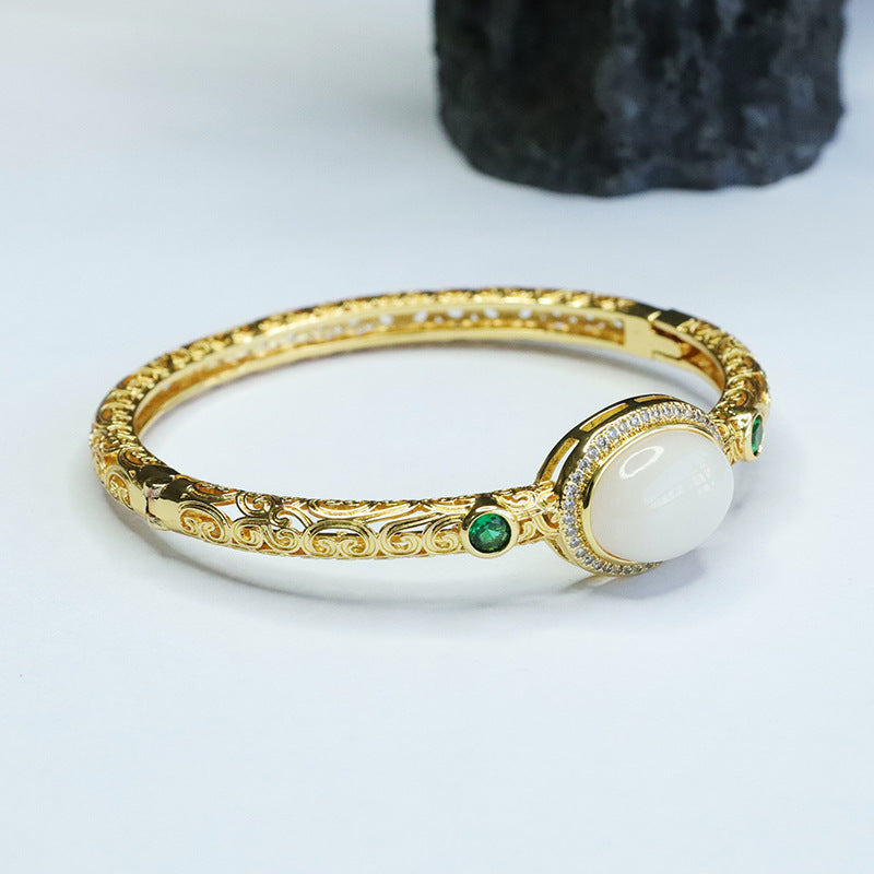White Hetian Jade Ruyi Open Bangle