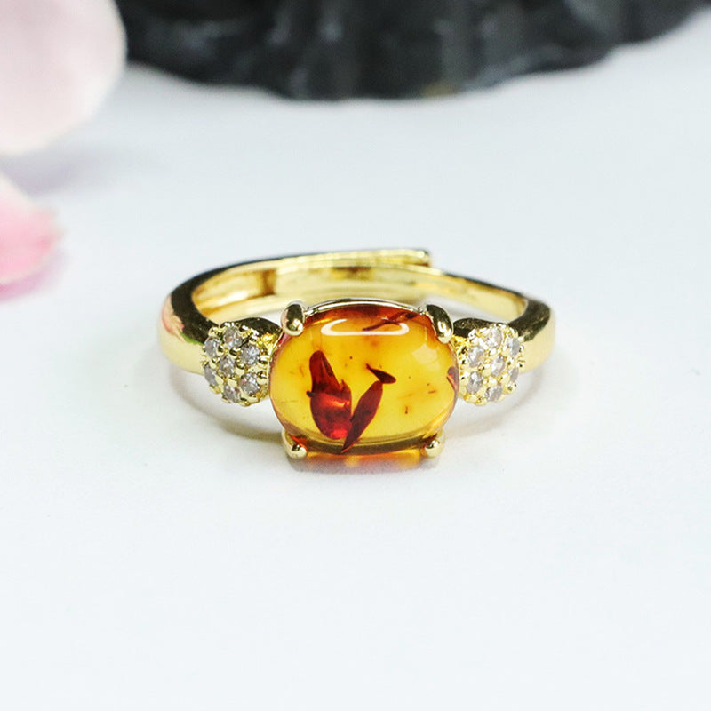 Amber Zircon Sterling Silver Ring with Adjustable Opening