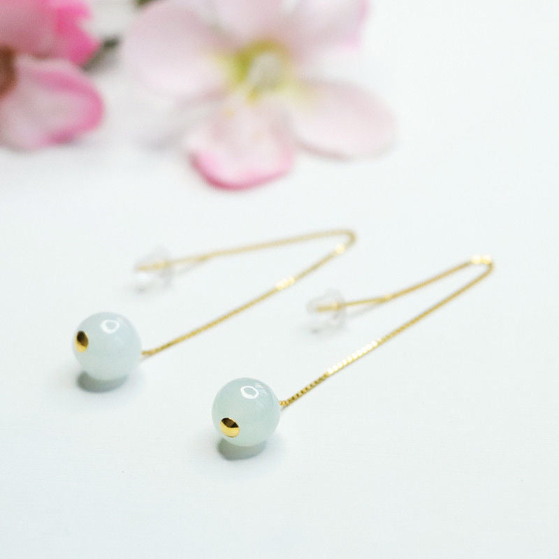 Jadeite Bead 925 Silver Threader Earrings