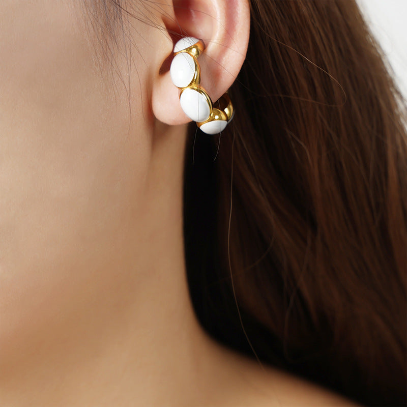 Golden Enamel Geometric Clip Earrings for Women
