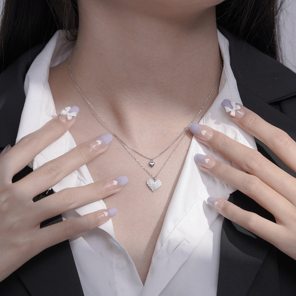 S925 Silver Double Love Collarbone Necklace with Zircon