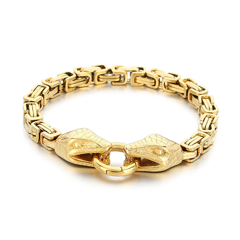 Planderful Everyday Genie Mens Double Snake Head Bracelet