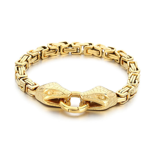 Planderful Everyday Genie Mens Double Snake Head Bracelet