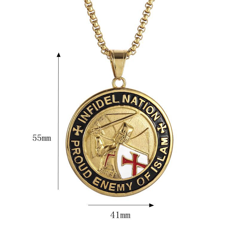 Planderful Shield Pendant Necklace Durable Titanium Steel Gold Plated Epoxy For Crusade Knights Fans