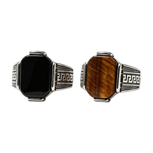 Great Wall Pattern Gemstone Titanium Steel Ring