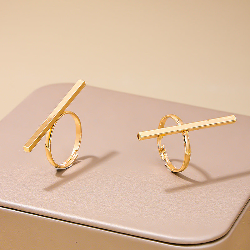 European & American Fashion Metal Geometric Lines Ring Set for Women - Vienna Verve Collection