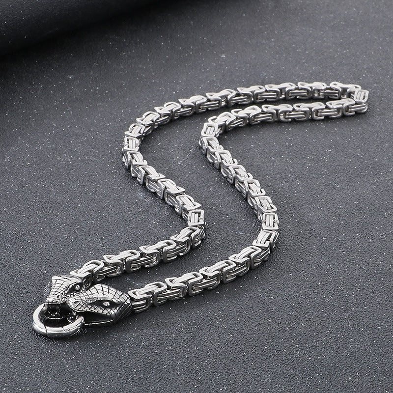 Planderful Men Stainless Steel Double Snakehead Necklace