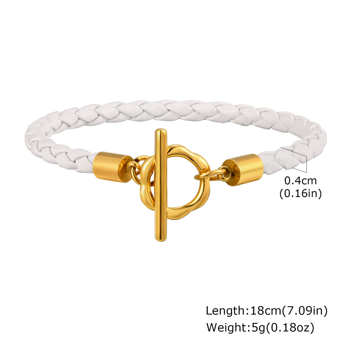 Ladies Stainless Steel Flower Ot Buckle White Microfiber Leather Bracelet Gold