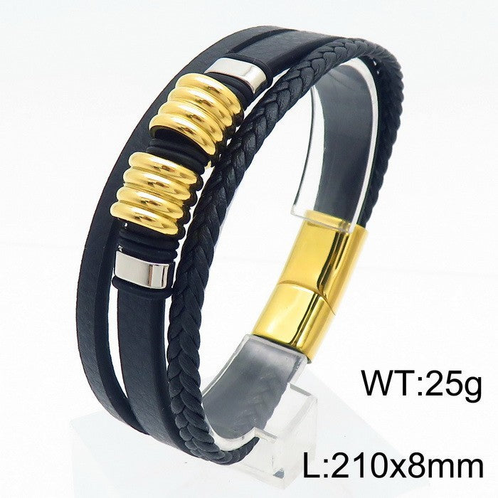 Planderful Leather Bracelet For Men Magnetic Buckle Everyday