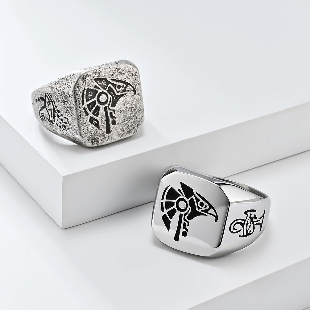 Planderful Horus Sky God Ring For Men Titanium Steel Egyptian Pharaoh Jewelry With Iconic Bold Design
