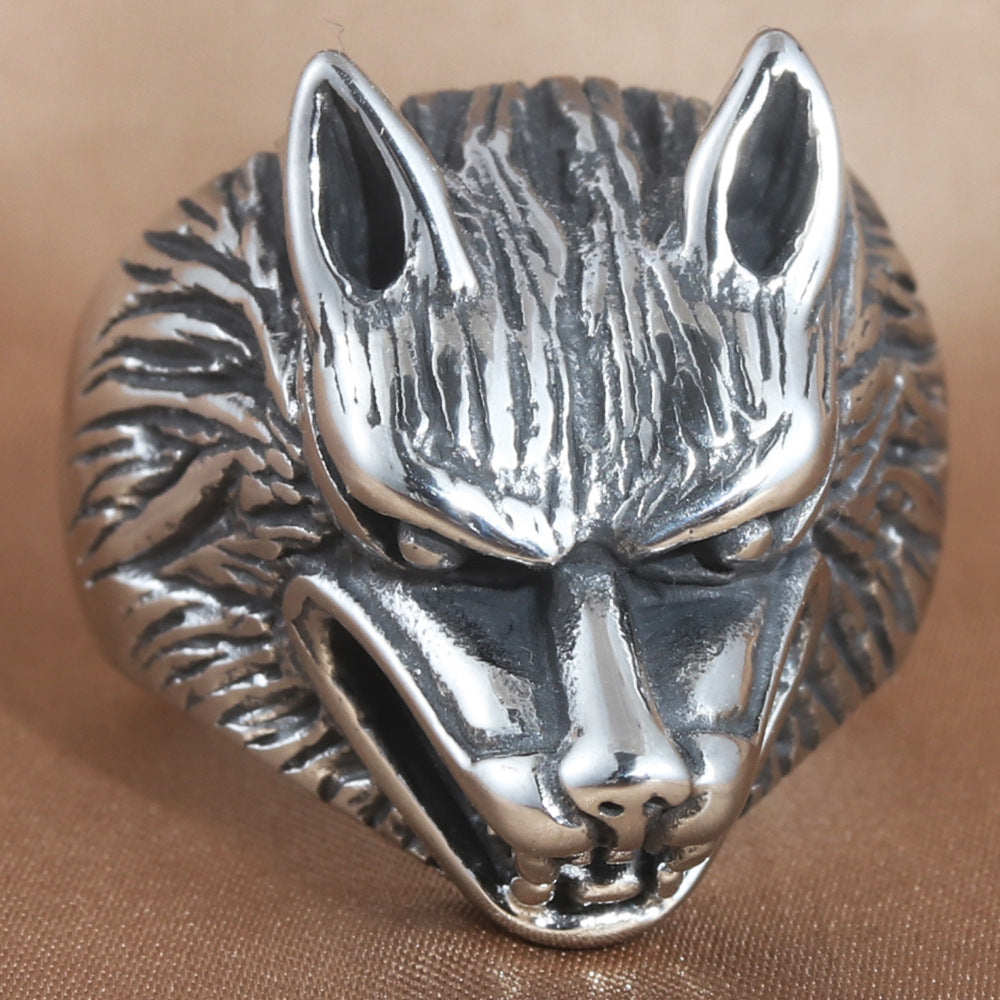 Titanium Steel Retro Wolf Ring for Men - Trendy Personalized Accessories in European and American Style
