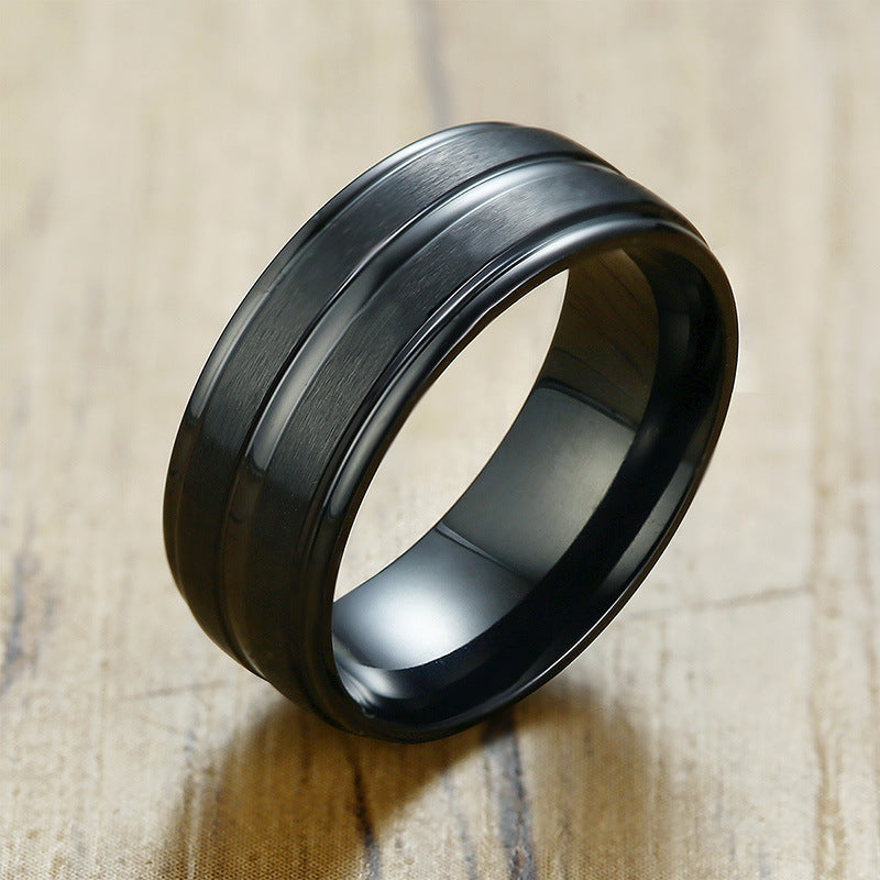 Face Width 8MM Stainless Steel Sand Surface Ring for Men