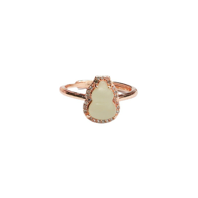Gourd-shaped Natural Hotan Jade Sterling Silver Ring