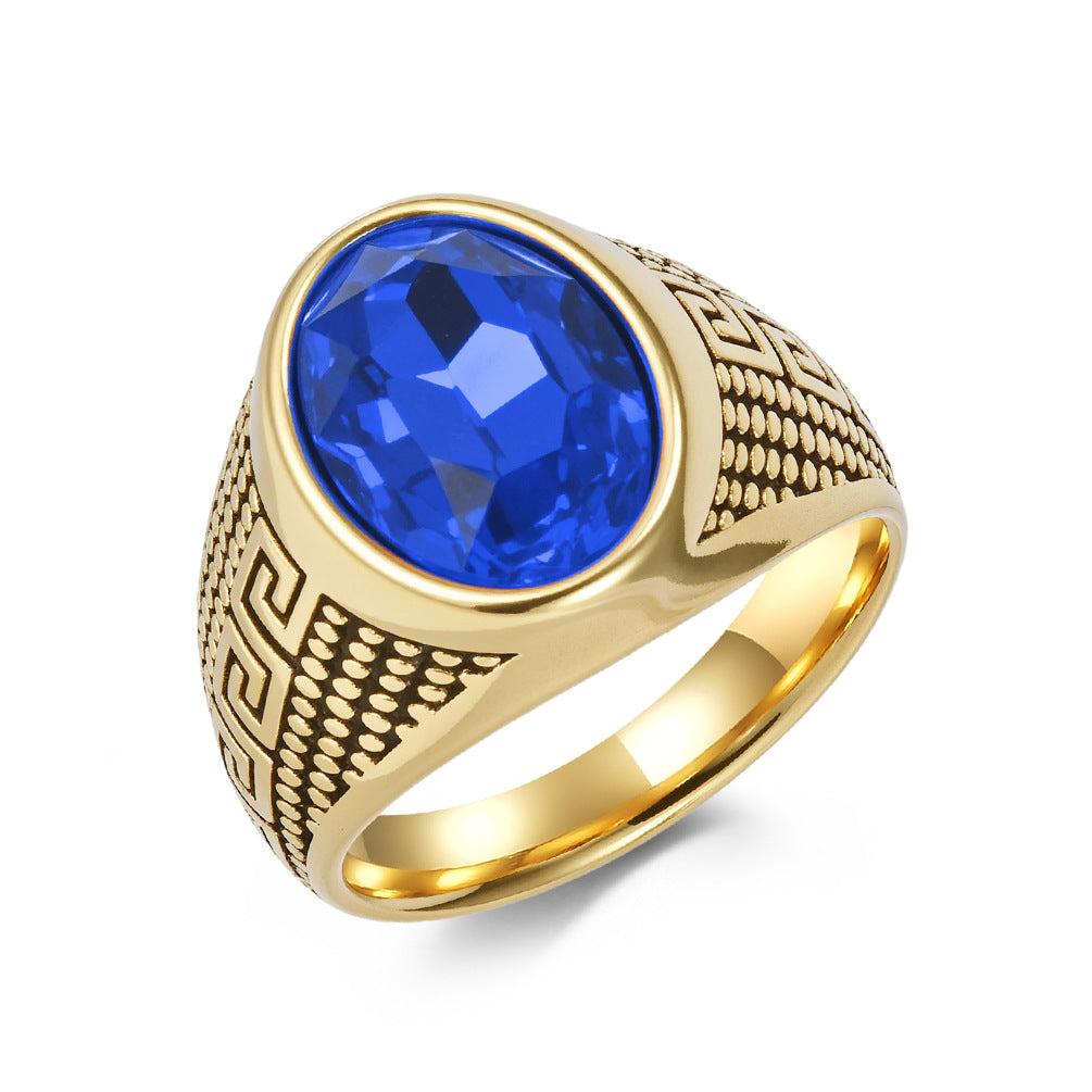 Planderful Titanium Steel Zircon Ring With Great Wall Pattern For Men Fade Resistant Durable Jewelry