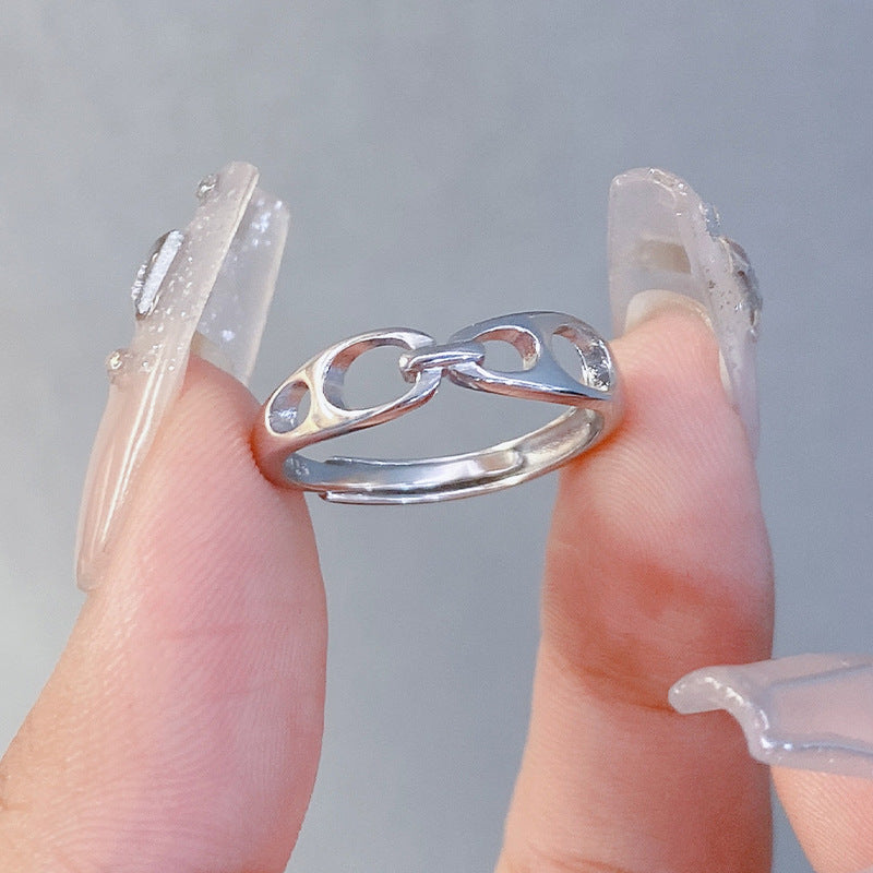 Hollow Design Buckle Opening Sterling Silver Ring