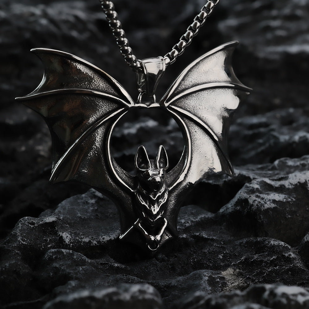 European And American Stainless Steel Vampire Bat Pendant Necklace Halloween Gift For Men