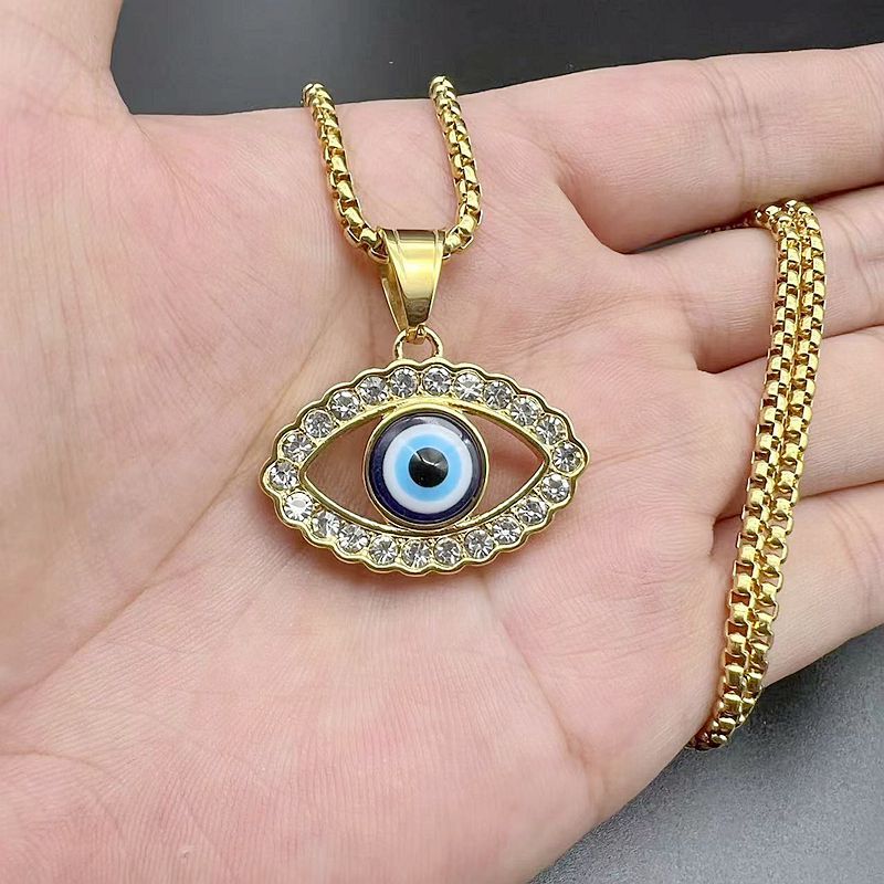 Steel Necklace - Statement Hip Hop Turkish Blue Eye Pendant