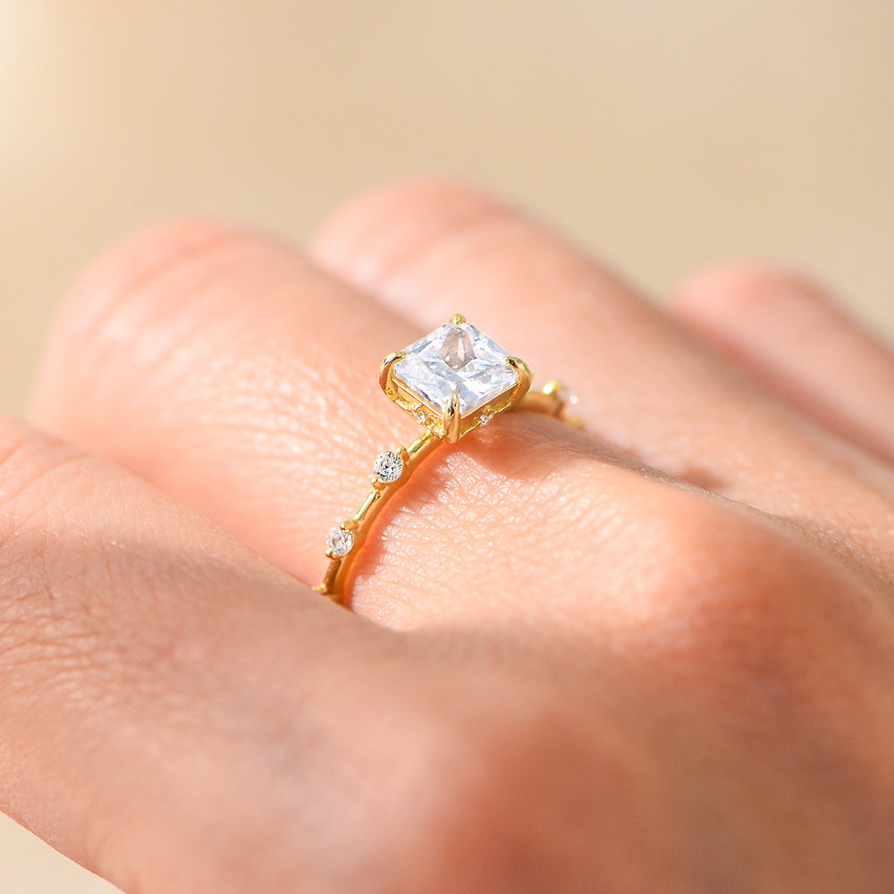 Zircon Ring S925 Sterling Silver Princess Square Jewelry For European And American Women Planderful Everyday Genie