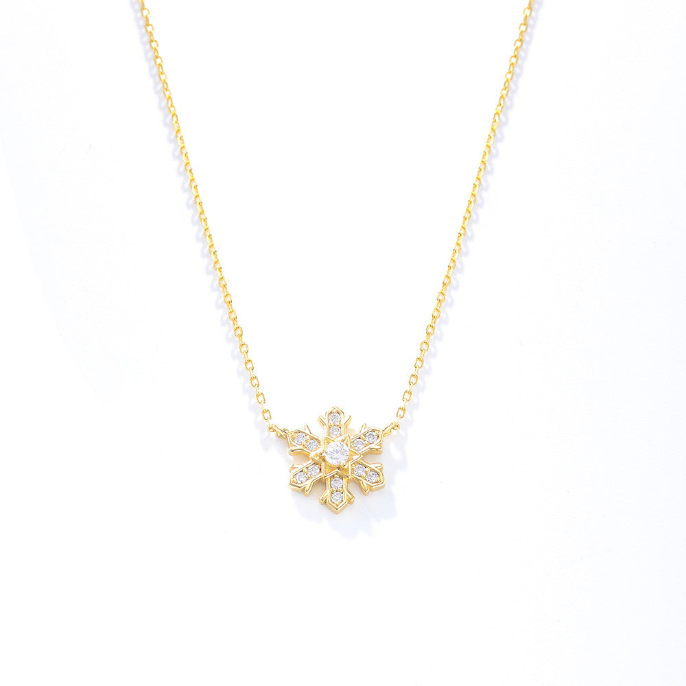 925 Sterling Silver Flash Diamond Snowflake Necklace Wind Pendant Korean Version