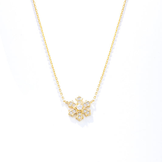 925 Sterling Silver Flash Diamond Snowflake Necklace Wind Pendant Korean Version