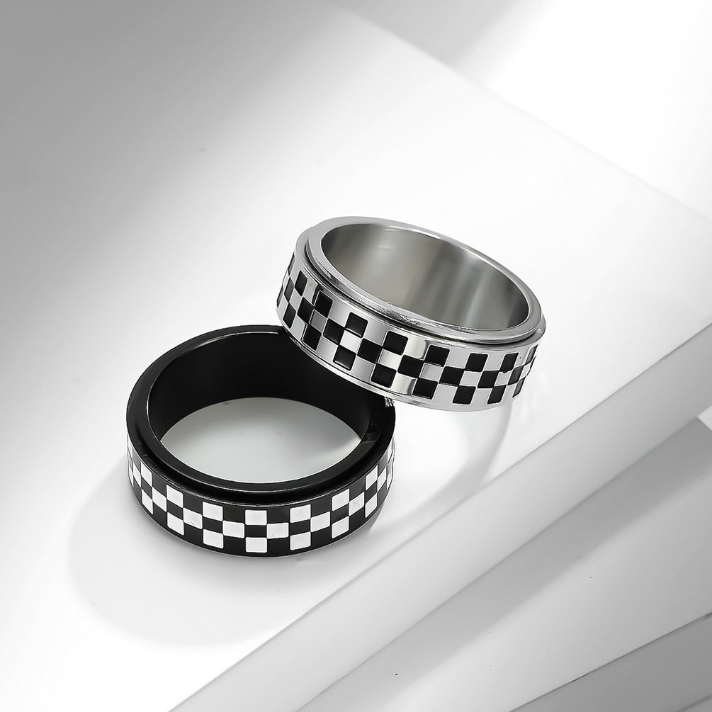 Steel Ring - Statement Rotating Grid Design For Men, Hipster Stainless Steel Band